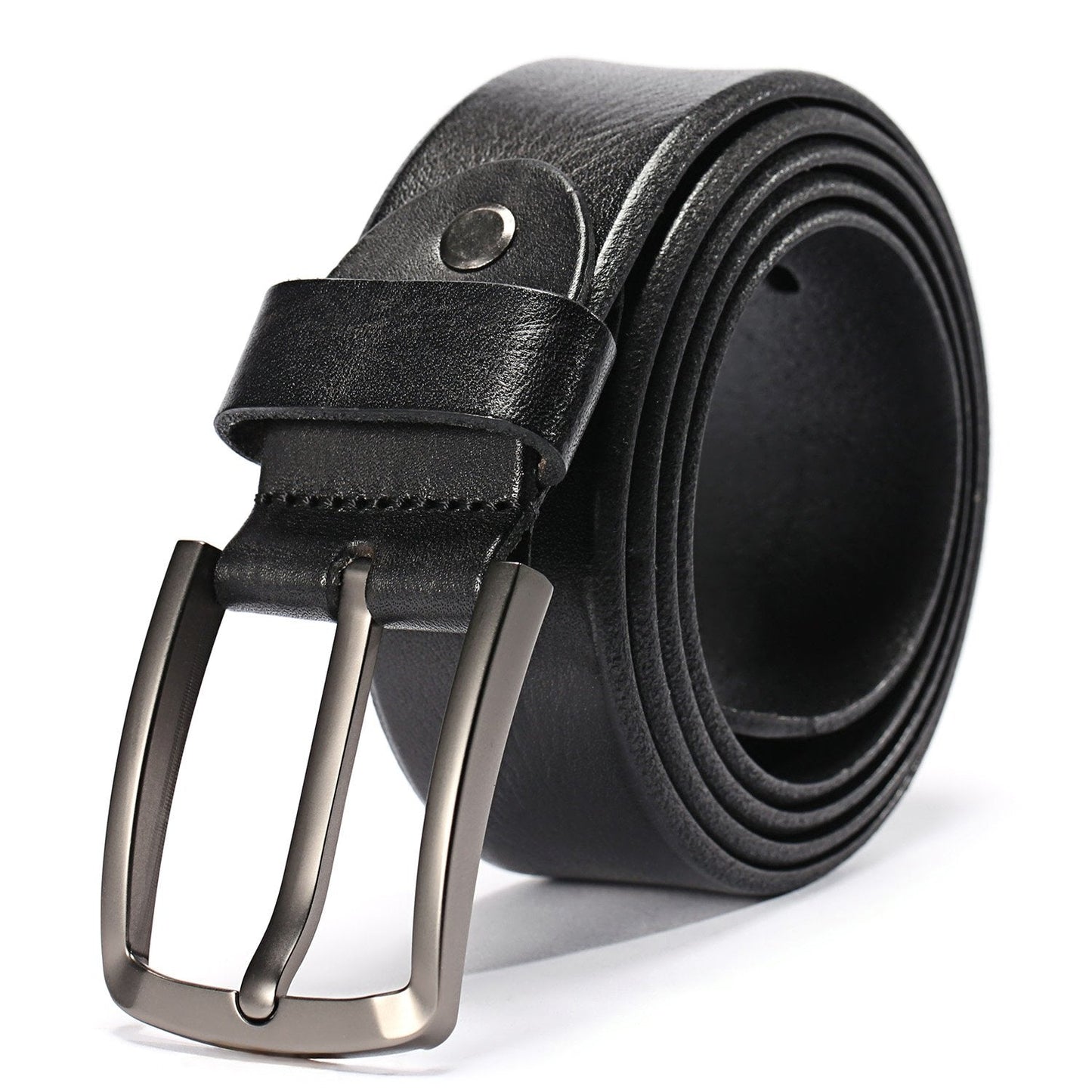 KEECOW Men's 100% Italian Cow Leather Belt Men With Anti-Scratch Buckle,Packed in a Box (Black-1003, 34-38)