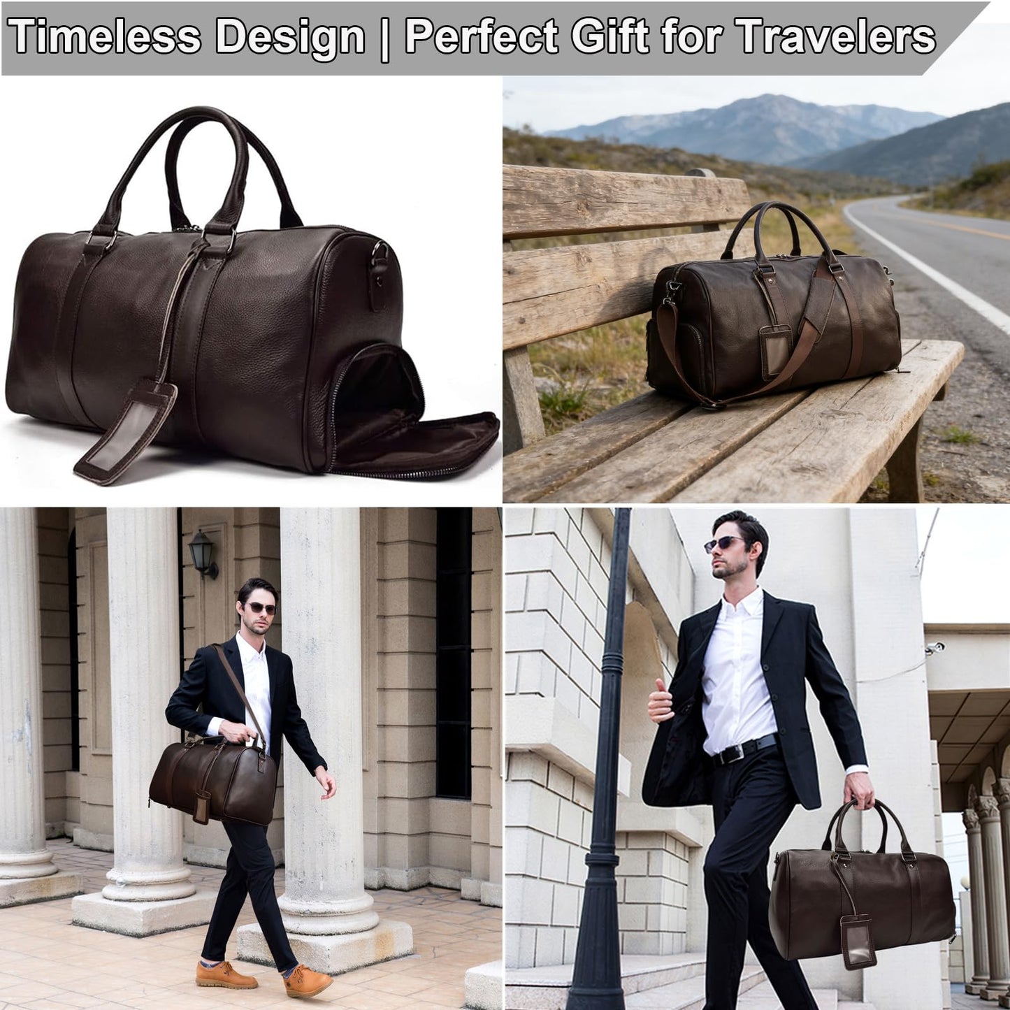 Yevabo Genuine Leather Duffel Bag for Men & Women, Cabin Friendly Carry-On Weekender Bag for Gym Travel Overnight Trips, Brown