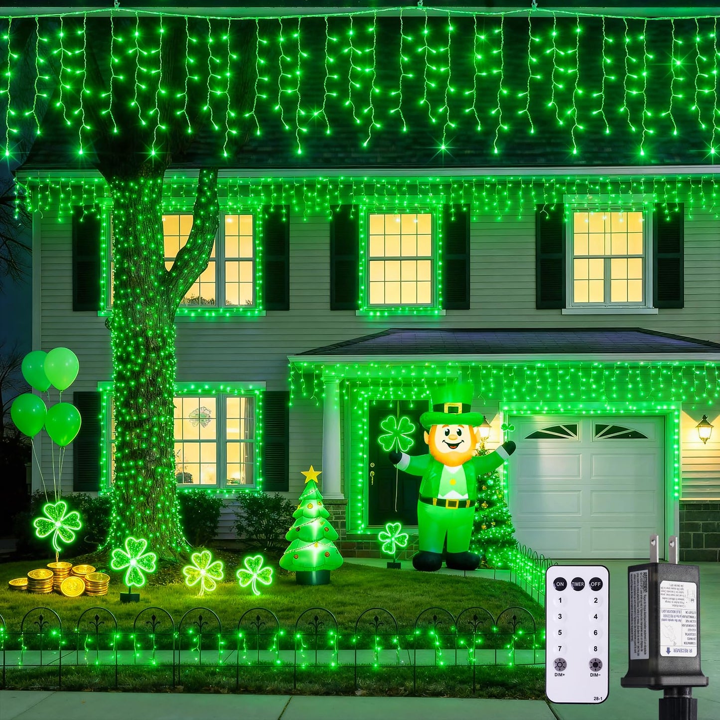 JMEXSUSS 400 LED 38.8F Green Icicle Lights for St Patrick's Day, Green Christmas Lights Indoor Outdoor, String Icicle Light for St Patrick House Fireplace Party Yard Decoration
