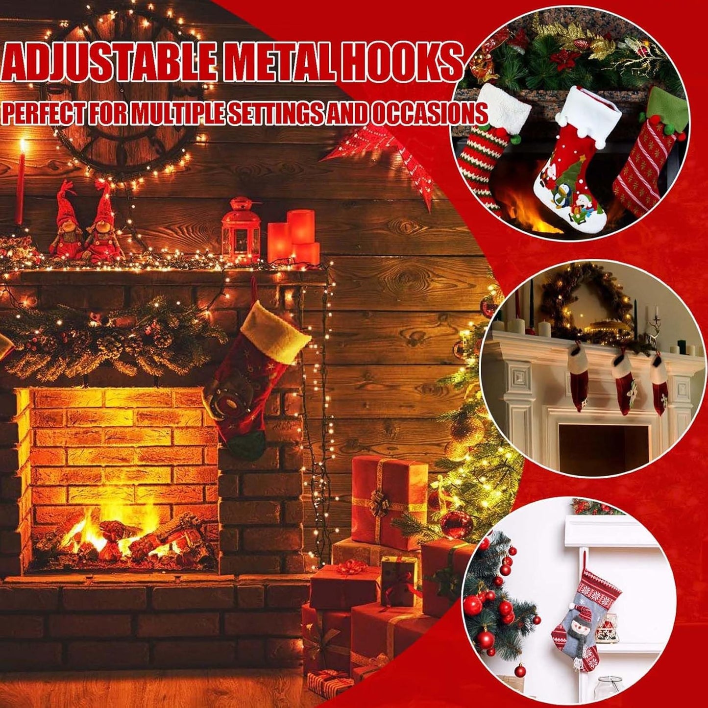 Garland Hanger and Stocking Mantel Holders, 4 PCS Christmas Stocking Holders for Mantle-Adjustable Christmas Metal Hooks Garland Hanger for Hanging Stocking Garland Balls Fireplace Decoration Supplies