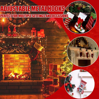 Garland Hanger and Stocking Mantel Holders, 4 PCS Christmas Stocking Holders for Mantle-Adjustable Christmas Metal Hooks Garland Hanger for Hanging Stocking Garland Balls Fireplace Decoration Supplies