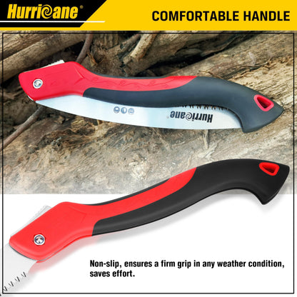 HURRICANE 10" Folding Hand Saw, SK5 Steel Blade with Triple-Cut Razor Teeth – Portable Foldable Pruning Saw for Tree Trimming, Camping, Bushcraft & Gardening, Non-Slip Ergonomic Handle