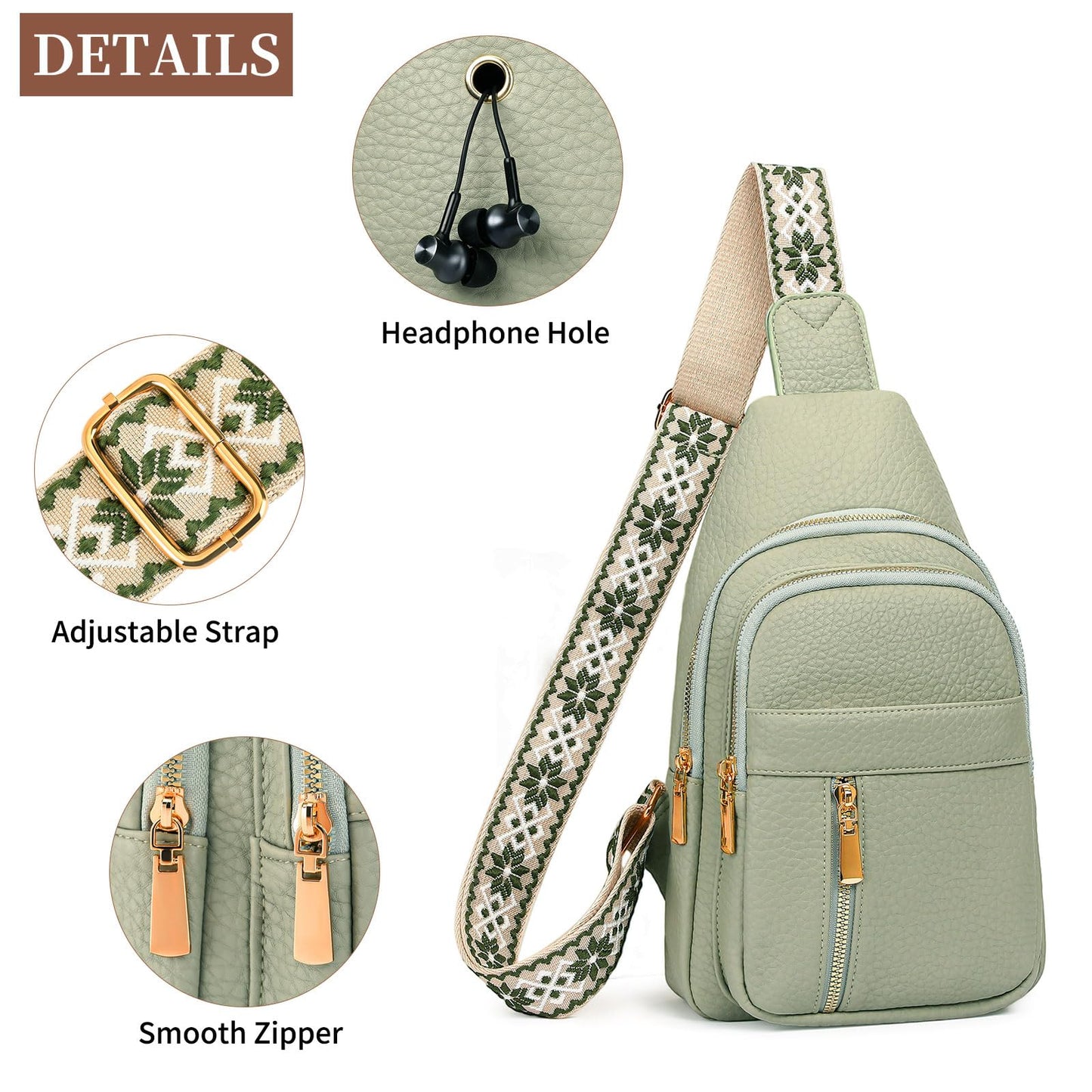 FALAN MULE Small Crossbody Sling Bags Fanny Packs Leather Purses Chest Bag for Women (Green)