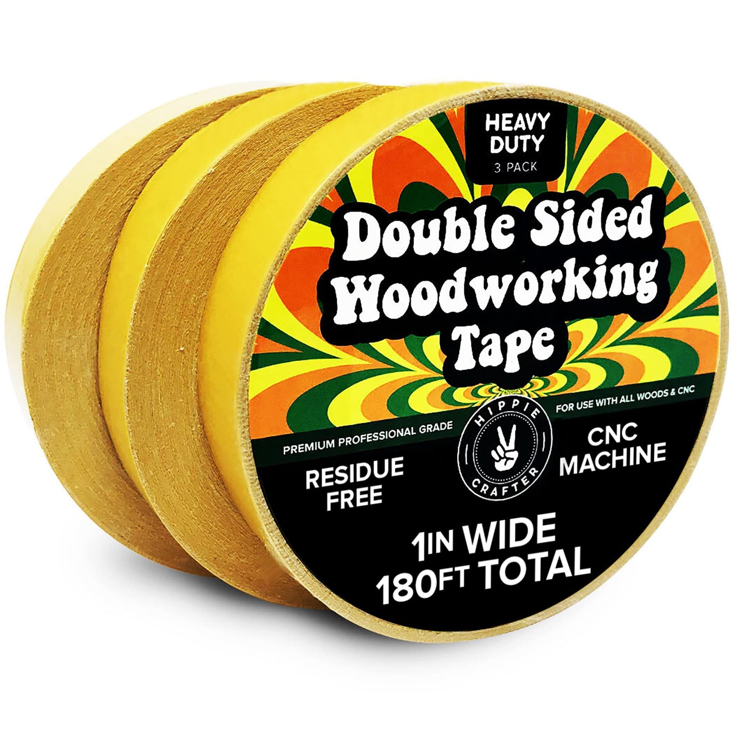 HIPPIE CRAFTER 3 Pack Double Sided Tape for Woodworking, 1 Inch Wide Heavy Duty Woodworking Tape for CNC Machines and Routing Templates, 60 Feet Each,180ft Total