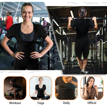 LMCOB Sauna Suit for Women Sweat Suit Waist Trainer for Weight Loss 4 IN 1 Slimming Full Body Shaper Sauna Jumpsuit Workout Vest with Shorts(BH70013-01-M)