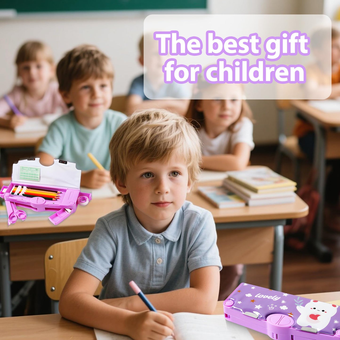 Ristpal Pop Up Multifunction Pencil Case, Cute Cartoon Pen Box Organizer Stationery with Sharpener, School Supplies, Best Birthday Gifts (Purple)