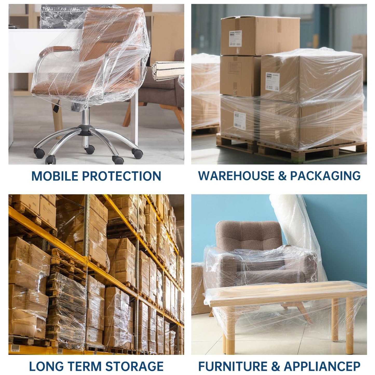 Stretch Film Shrink Wrap Roll 20" x 1500FT, Heavy Duty 80 Gauge Stretch Wrap Roll, Industrial Plastic Wrap for Moving, 800% Stretch for Packing, Pallets, Shipping&Furniture Protection(4 Roll Clear)