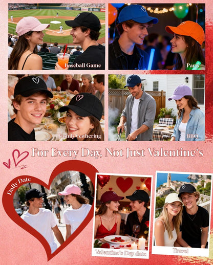 Zando 2026 Trendy Unisex Valentines Baseball Caps Embroidered Heart Hats for Women Preppy Dad Mom Adjustable Black Ball Cap Plain Cotton Trucker Hat for Workout Running Golf Tennies Travel One Size