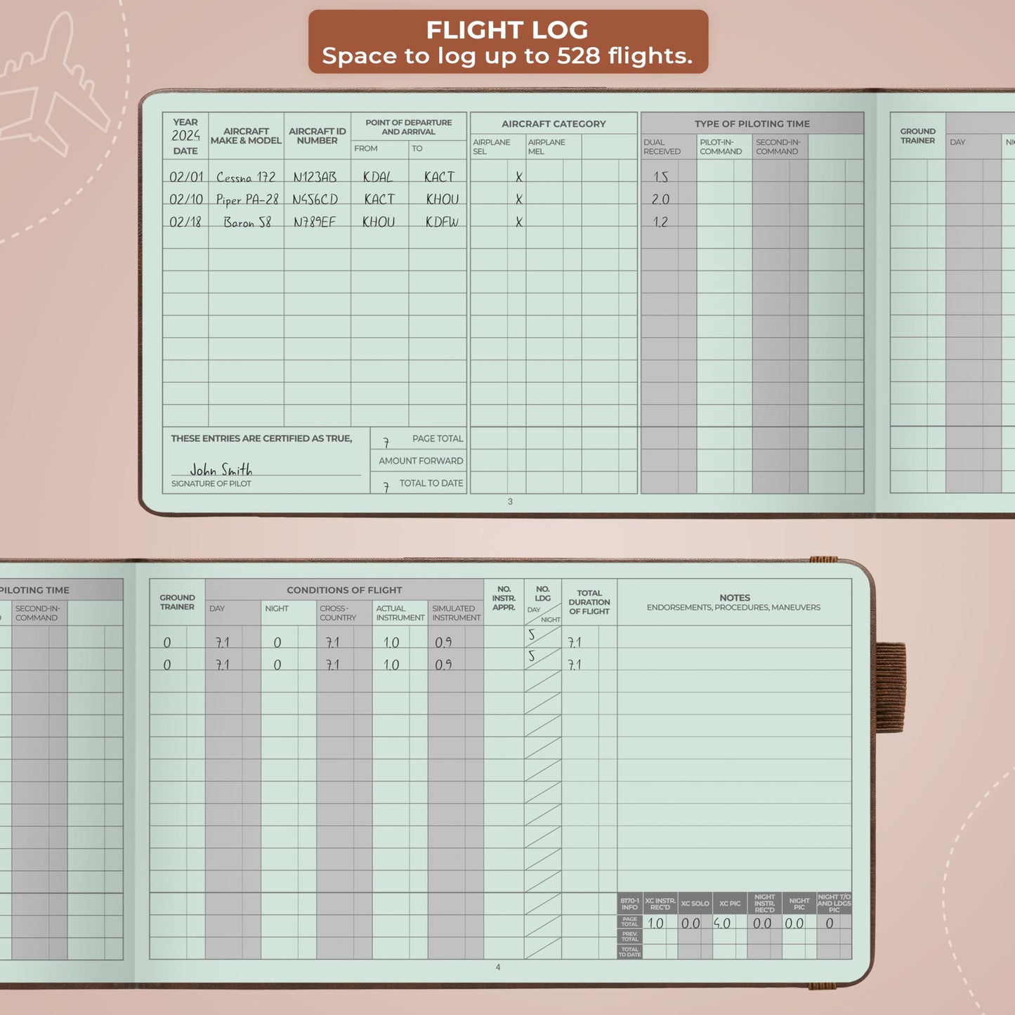 Clever Fox Pilot Logbook – Hardcover Flight Log Journal for Professional & Student Pilots – Aircraft Record Book, Aviation Gifts & Gear (Aviator Brown)