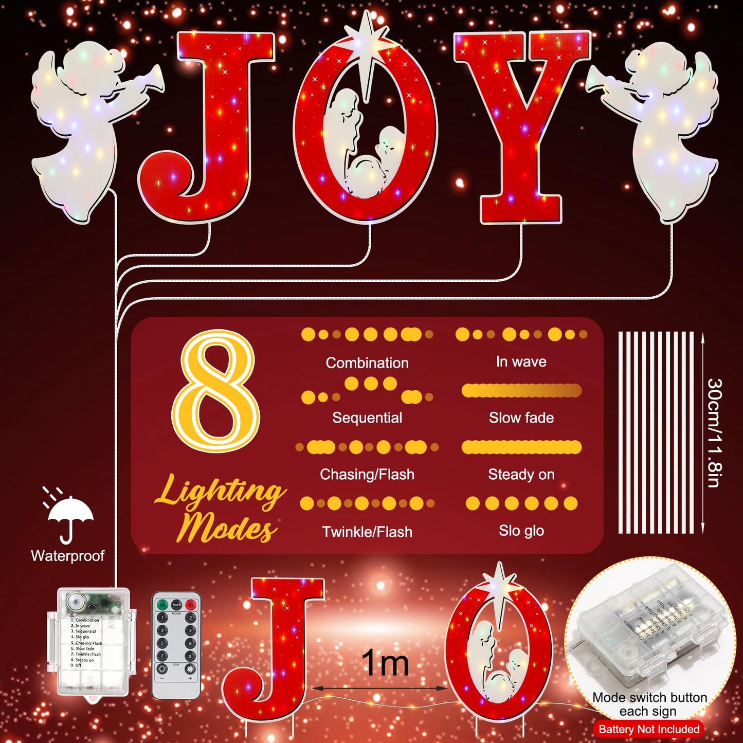Christmas Joy Nativity Scene Yard Sign with LED String Light Decorations Large Xmas Nativity Lawn Religious Scenes Yard Signs with Stakes for Christmas Eve Night Holiday Xmas Home Outdoor Garden Decor