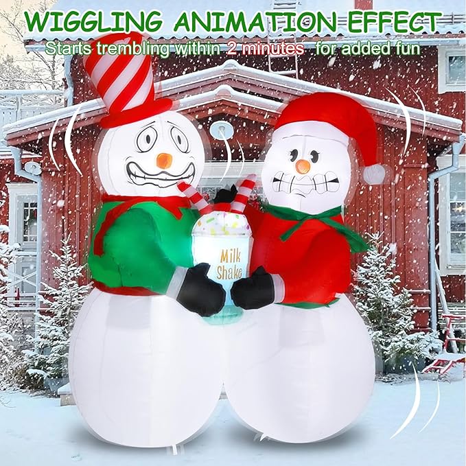 Elegear 6FT Animated Christmas Inflatables Outdoor Decorations, Shivering Snowman Inflatables Built-in LED Lights, Two Funny Snowmen Christmas Blow Up Yard Decorations for Xmas Party Indoor Outdoor