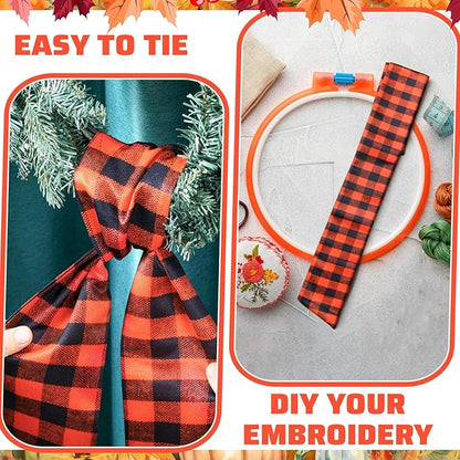 Wreath Sash for Front Door Wreath Satin Sash Blank Sashes Embroidery Monogram Yard Doorway Indoor Outdoor Wall Ribbon Bow Home Decor(Orange, Black,Fall Plaid)