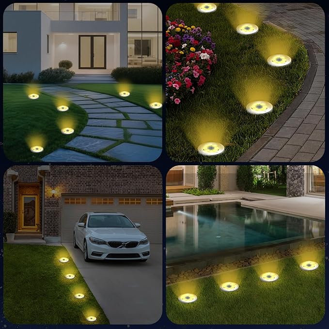 INCX Halloween Solar Lights Outdoor,12 Pack Solar Pathway Lights with Auto On/Off，Waterproof & Anti-Rust Landscape Lighting for Garden, Yard, Patio, Deck - Halloween Decorations,Yellow