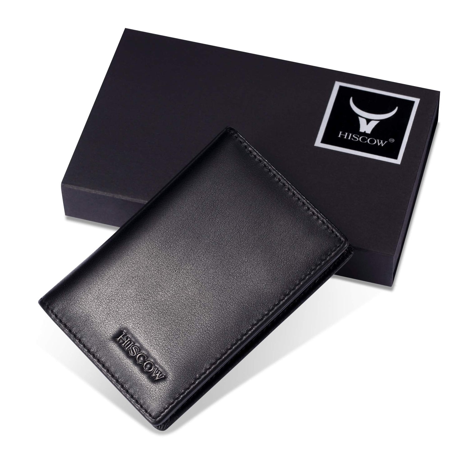 HISCOW Leather Business Card Case Holder for Men & Women, Italian Calfskin (Black)