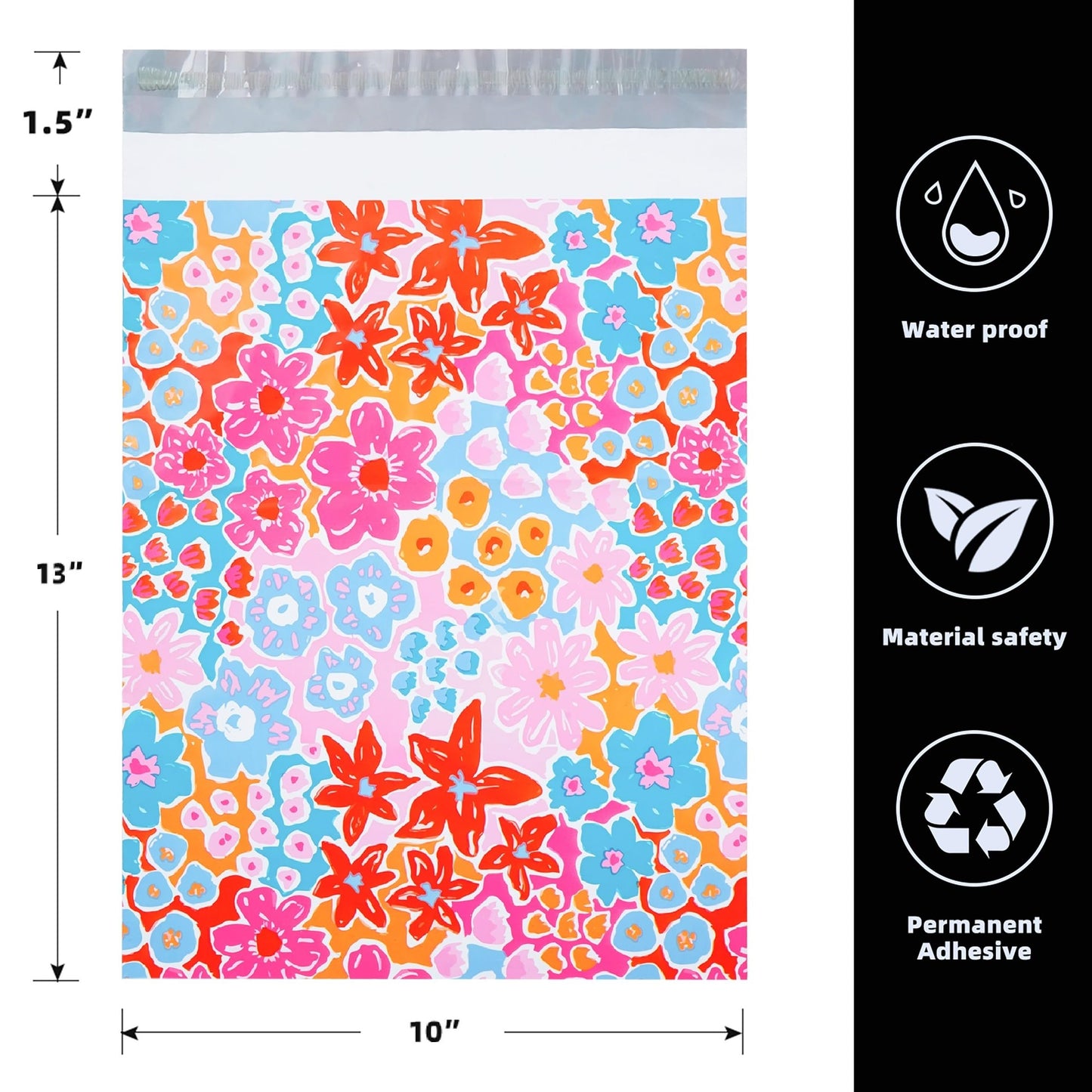 POLYSELLS 100pcs 10x13 Inches Poly Mailers Waterproof & Tear Resistant Mailing Envelopes, Cute Small Business Bags for Clothes, Gifts - Flowers