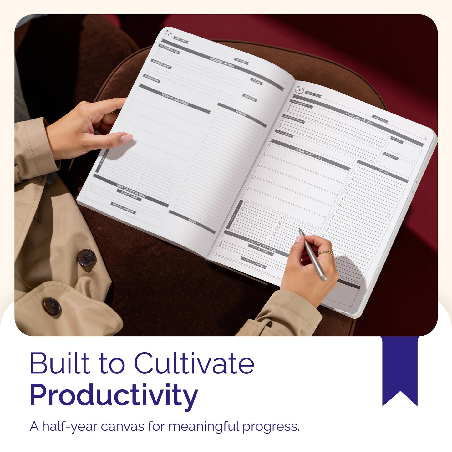 Panda Planner Pro A4 Daily Planner 2026 – 6 Month Undated Planner with Hourly Schedule, Large 8.5x11 Layout, To Do List, Daily Journal, Goal Planner, Habit Tracker & Gratitude Organizer for Home/Office – Purple