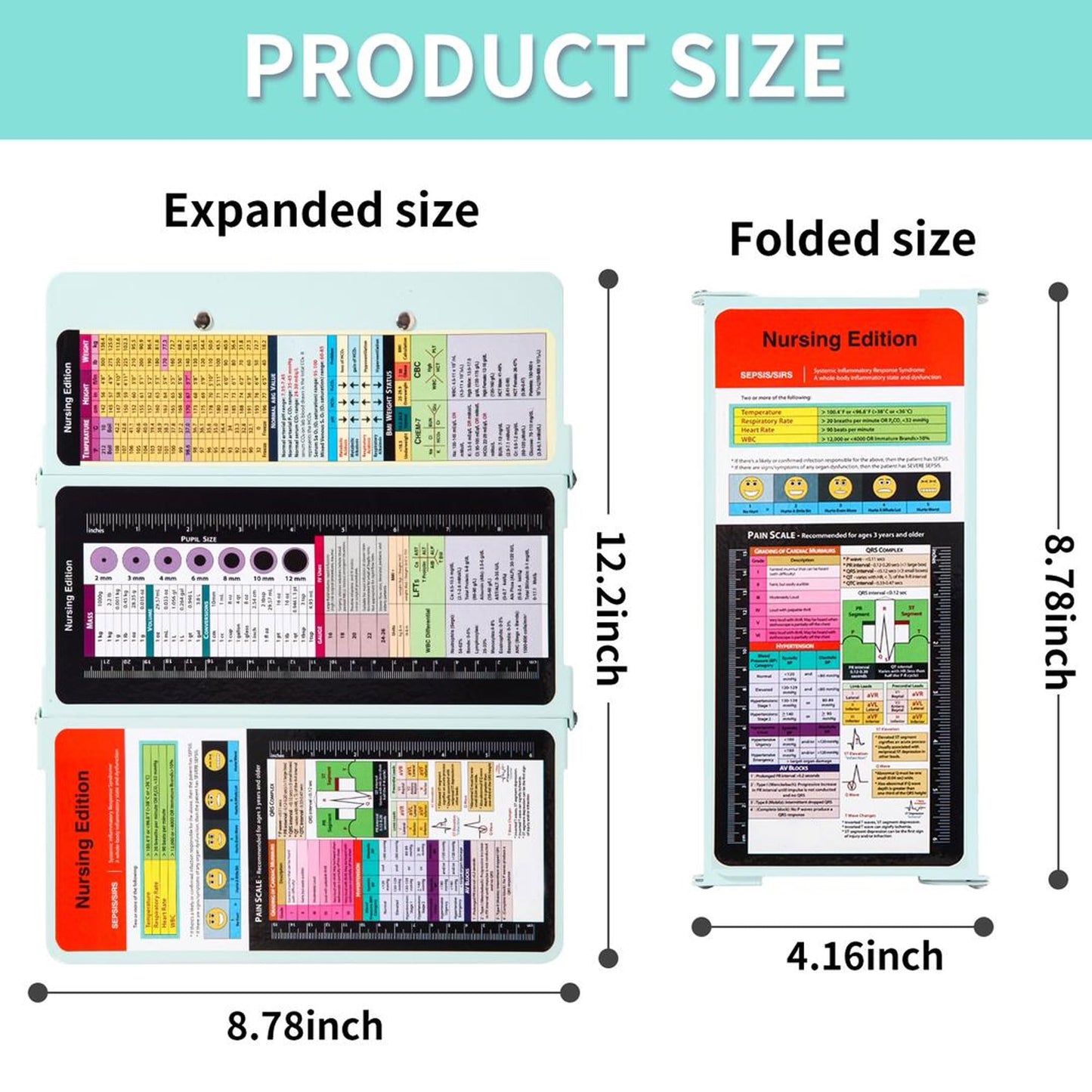 Nursing Clipboard with Nursing and Medical Edition Cheat Sheets 3 Layers Aluminum Foldable Nurse Clipboard Nursing Student Essentials - Foldable Clipboard Nursing Nursing School Essentials (Mint)