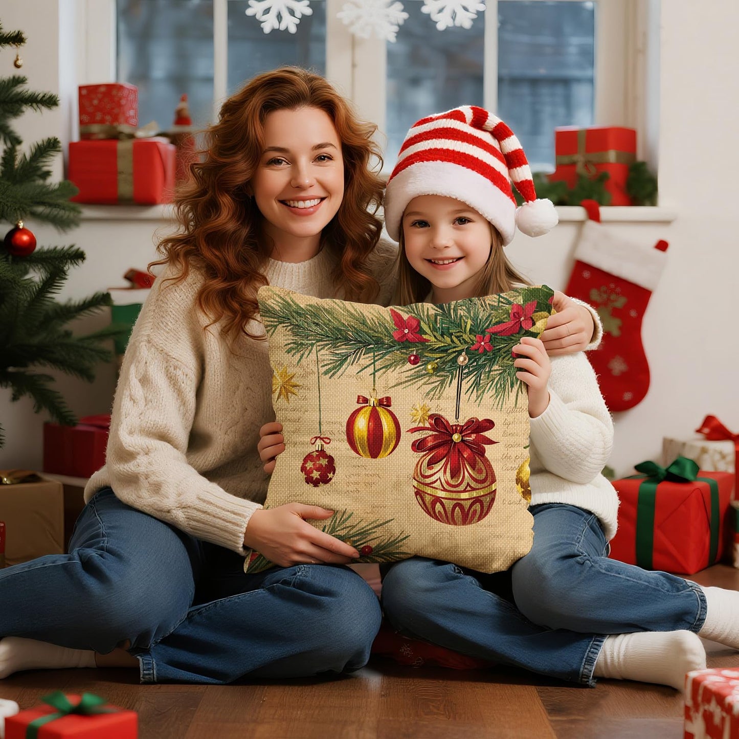 UPOFFICIS Christmas Pillow Covers 18x18 inch Set of 4, Christmas Decorations Cushion Covers, Xmas Pillow Covers, Pillowcases Throw Pillow Covers for Sofa Couch Home Decor