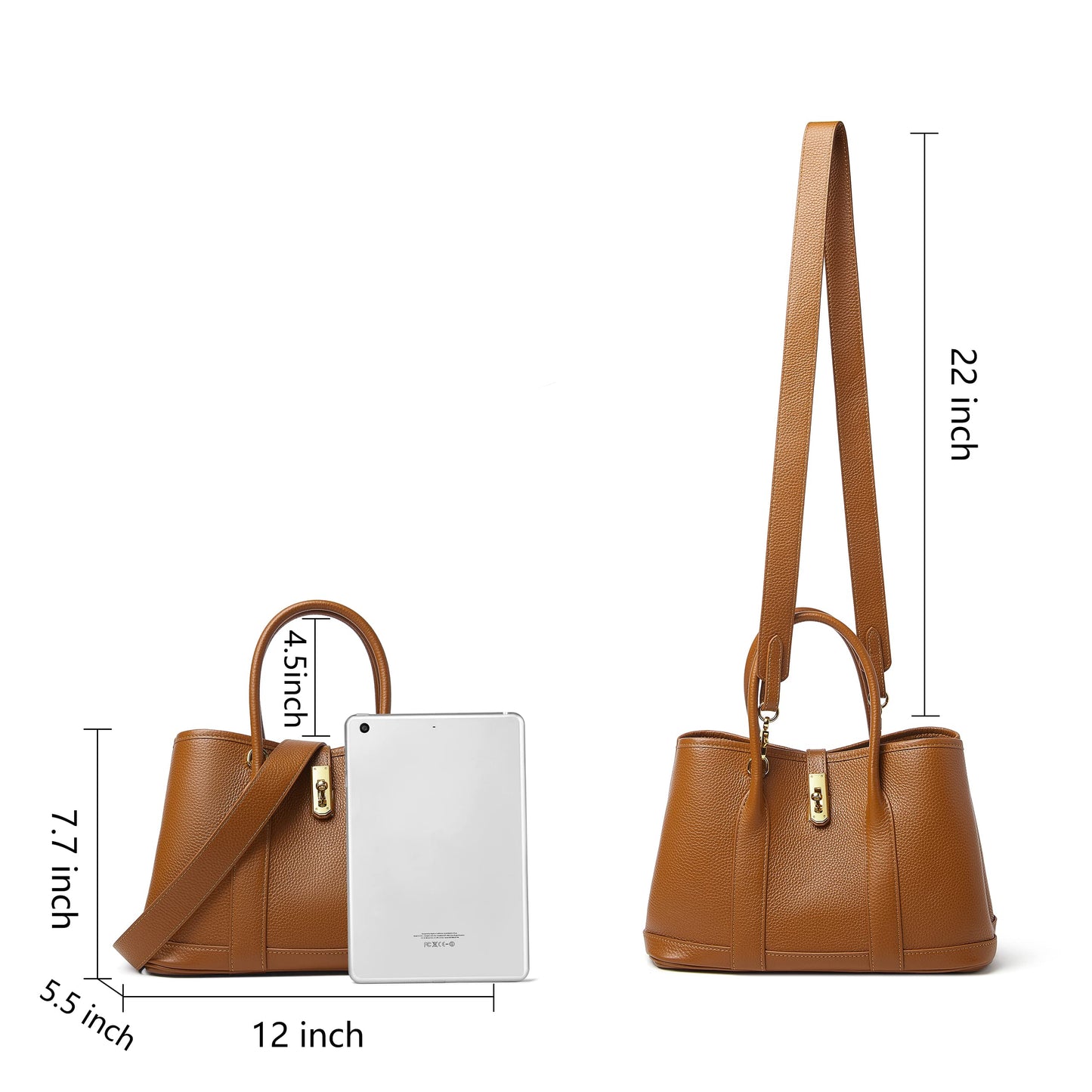 DORIS&JACKY Top Handle Satchel Purse for Women Medium Designer Leather Tote Bag with Wide Long Strap (Brown)