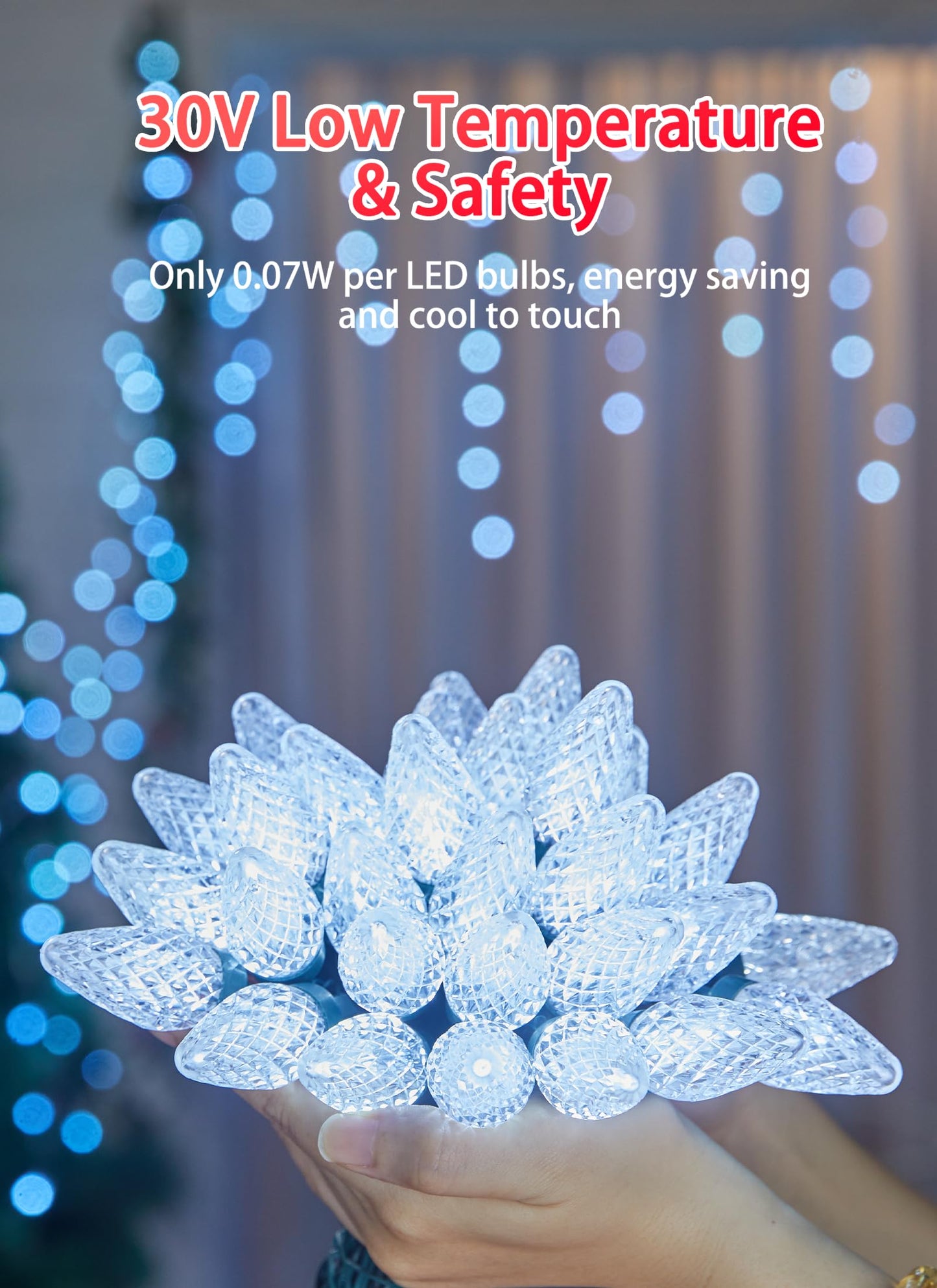 C9 Christmas Lights Outdoor, 114 Feet 150 LED C9 String Light with Timer & 8 Light Modes, Waterproof Commercial Grade Connectable Christmas Tree Lights for House Indoor Outside Roofline, Pure White