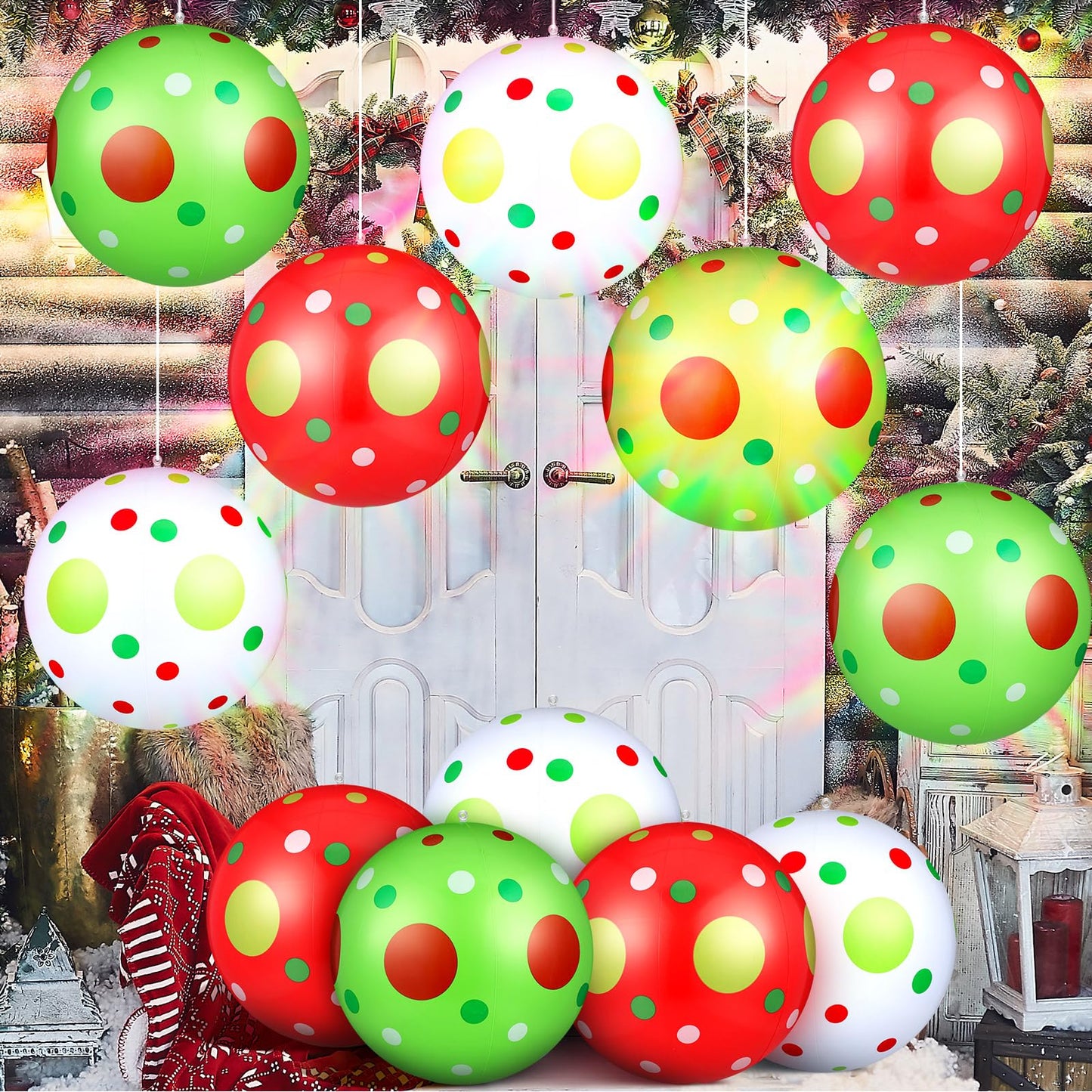 Jetec 12 Pcs Christmas Inflatable Balls 12 Inch Light Up Giant Inflatable Christmas Decorations Lime Green PVC Blow Up Xmas Large Hanging Ball Ornaments for Tree Porch Lawn Yard Holiday Outdoor Decor