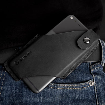 Gentlestache Leather Cell Phone Holster with Belt Clip,Leather Phone Pouch for iPhone Samsung Motorola,Belt Case with Belt Loops,Leather Phone Case on Belt,Cell Phone Sheath,Large Size,Black