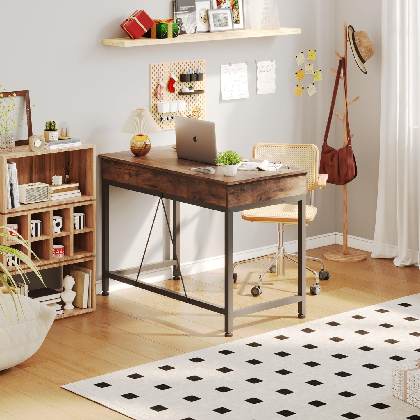 Mexin Small Desk with 2 Wooden Drawers, 40 Inch Home Office Writing Desk, Vanity Desk with Storage, Computer Desk for Bedroom Small Spaces, Table for Office, Kids Study, Makeup, Rustic Brown