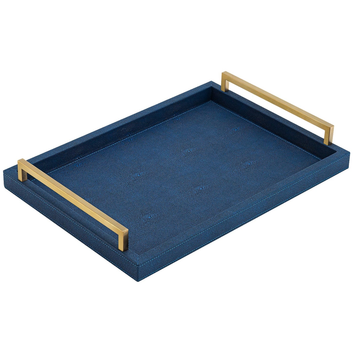 XIGEXIGE Navy Blue Decorative Serving Tray, Shagreen Leather Coffee Table Tray, Rectangle for Home Decor
