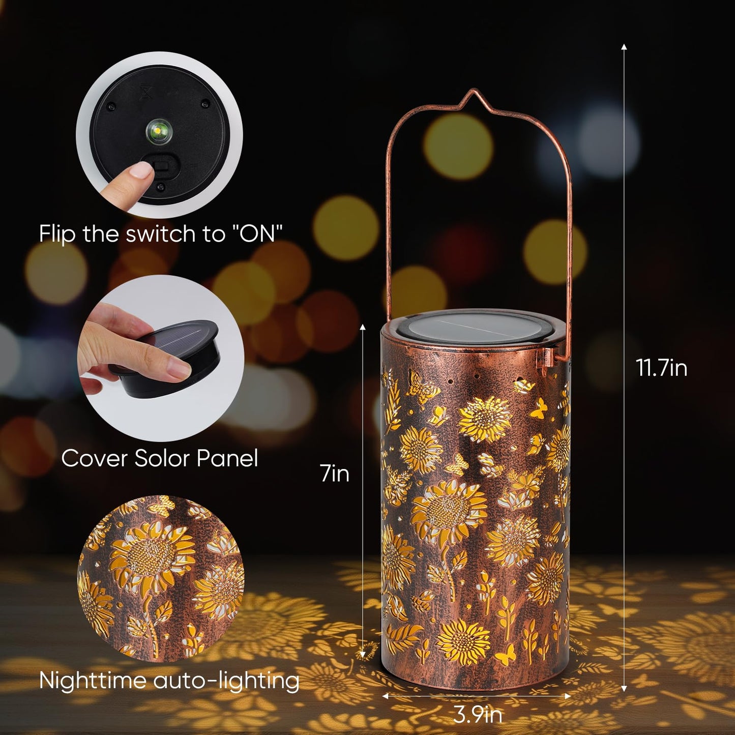 Homemory Solar Lanterns Outdoor Waterproof Birthday Gifts for Women Mom Grandma Sunflower, LED Solar Lights Metal Decoration Outside for Yard, Patio, Backyard, Porch, Lawn
