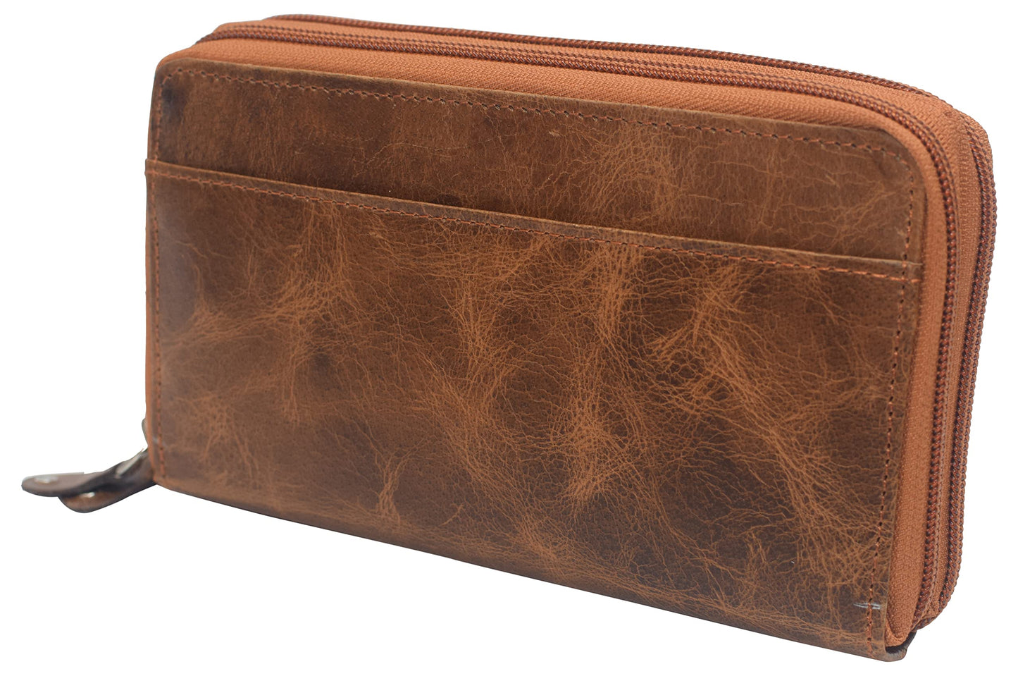 Cavelio Women RFID Blocking Wallet Leather Zip Around Phone Clutch Large Travel Purse (Tan)