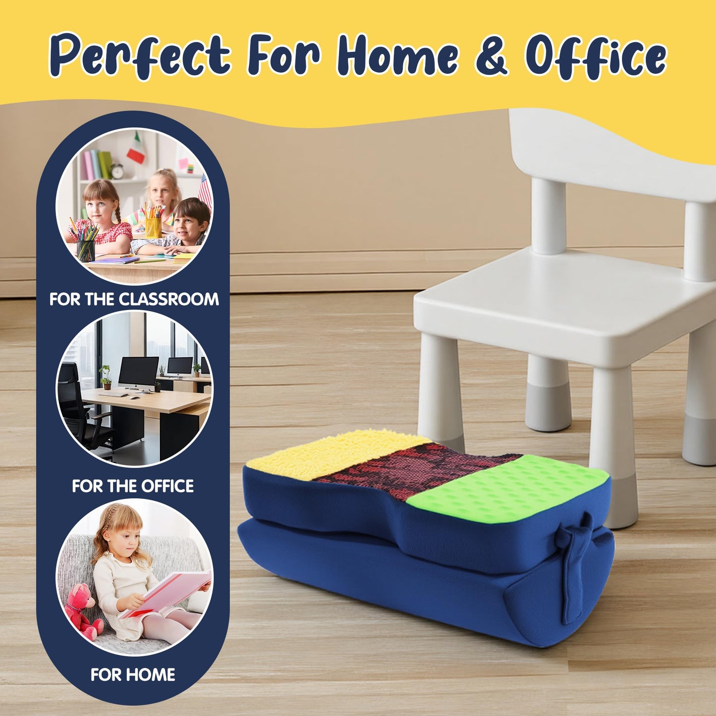 BALAPET Adjustable Height Wiggle Wobble Chair Feet, Egg Crate Foam Sensory Foot Cushion with Sequin Flip Fabric, Quietly Facilitates Movement to Help Improve Concentration in The Classroom,or at Home