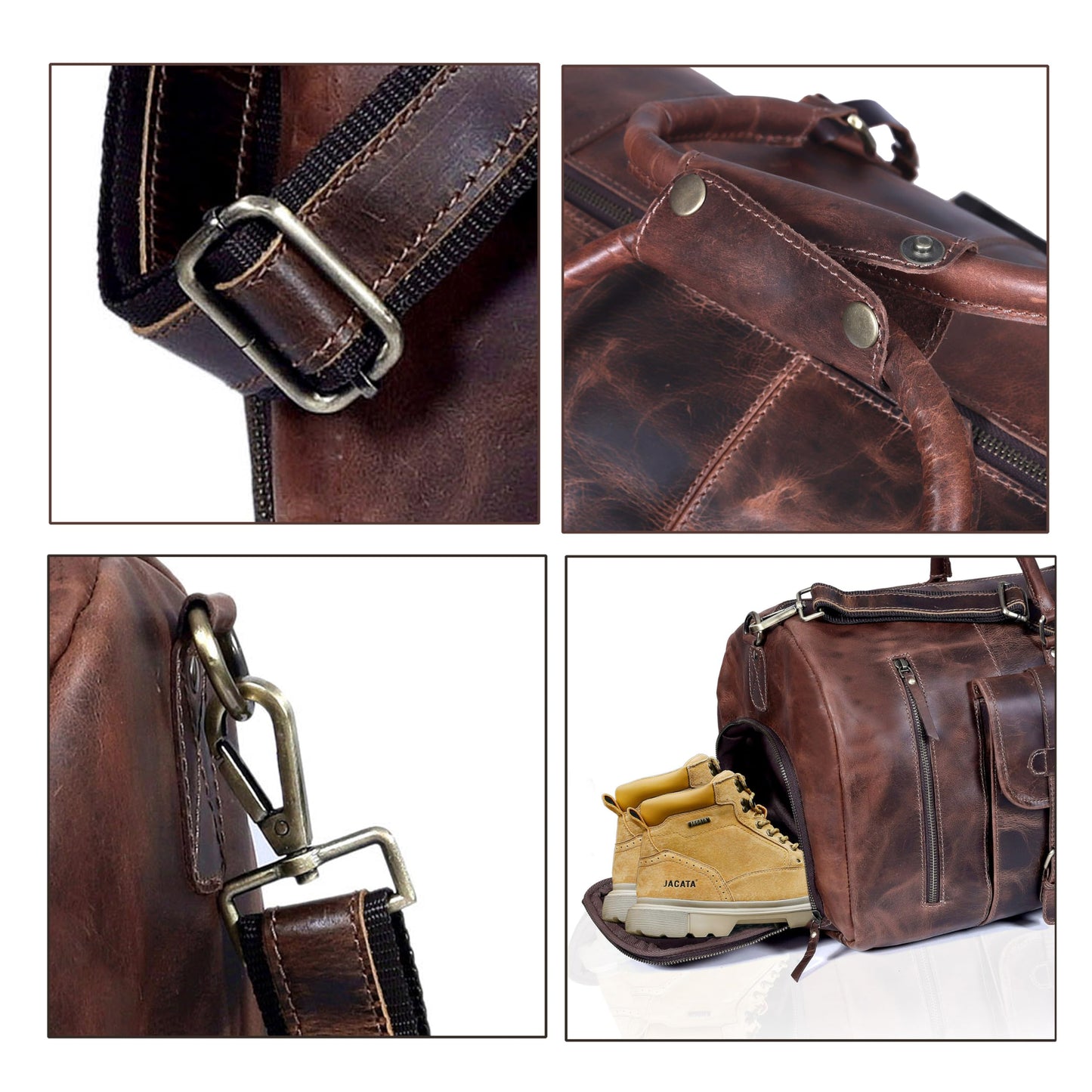 Cureo 24 Inch Genuine Leather Duffle Bag for Men and Women Travel Overnight Weekender Sports Gym Carry on Luggage