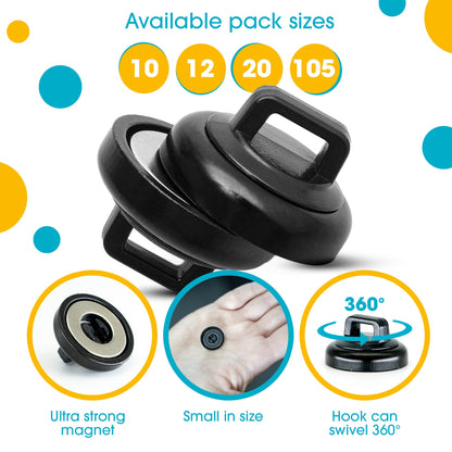HATSBI. Multipurpose Magnetic Cable Zip Tie Mounts. Black. (20 Pack). 20 Black Cable Zip Ties Included. Cable Holder for Cable Management. Holds Standard Zip Ties/Cable Ties.