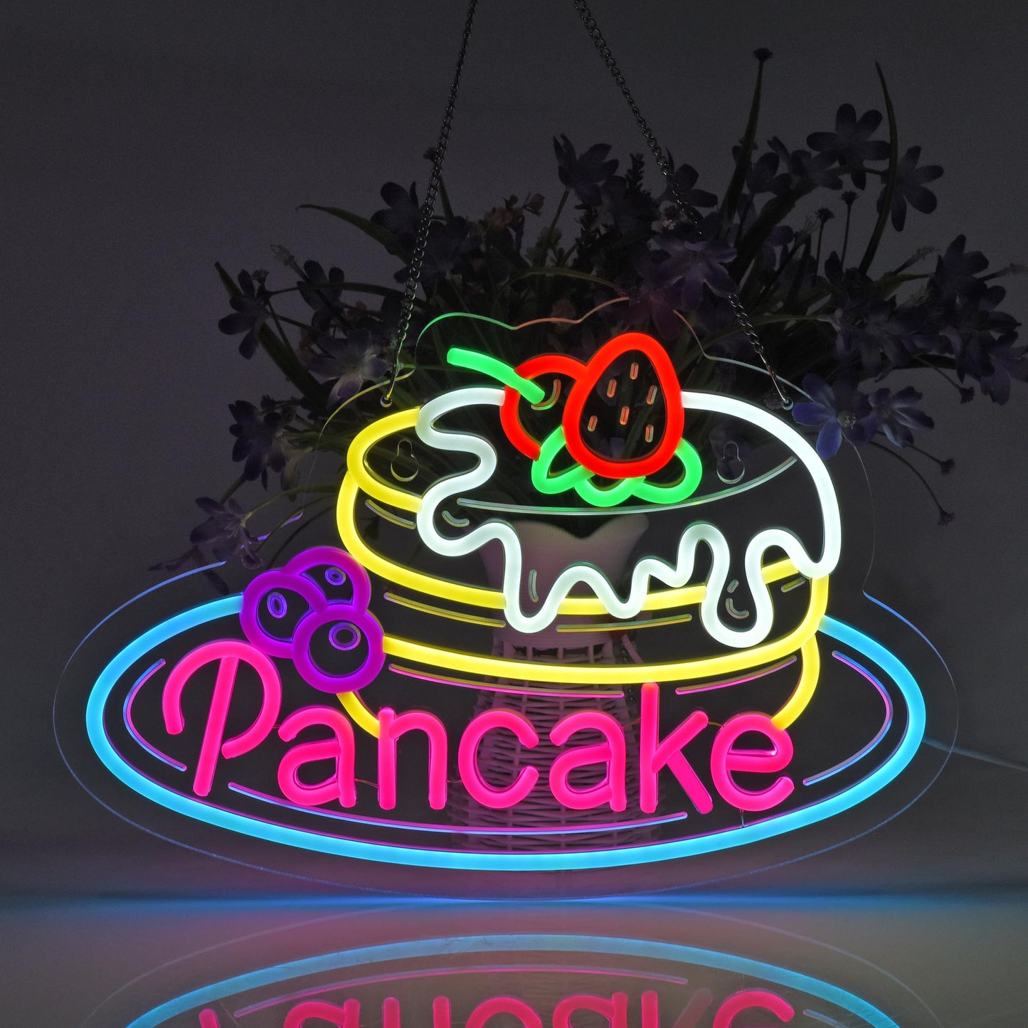 JOMOBUTY Pancake Neon Sign, Neon Lights Hanging Wall Art Decoration for Business Restaurant Shop Store House Bar Cafe Party Home Decor, USB Powered Ultra Bright Dimmable,16.14×11.02inches