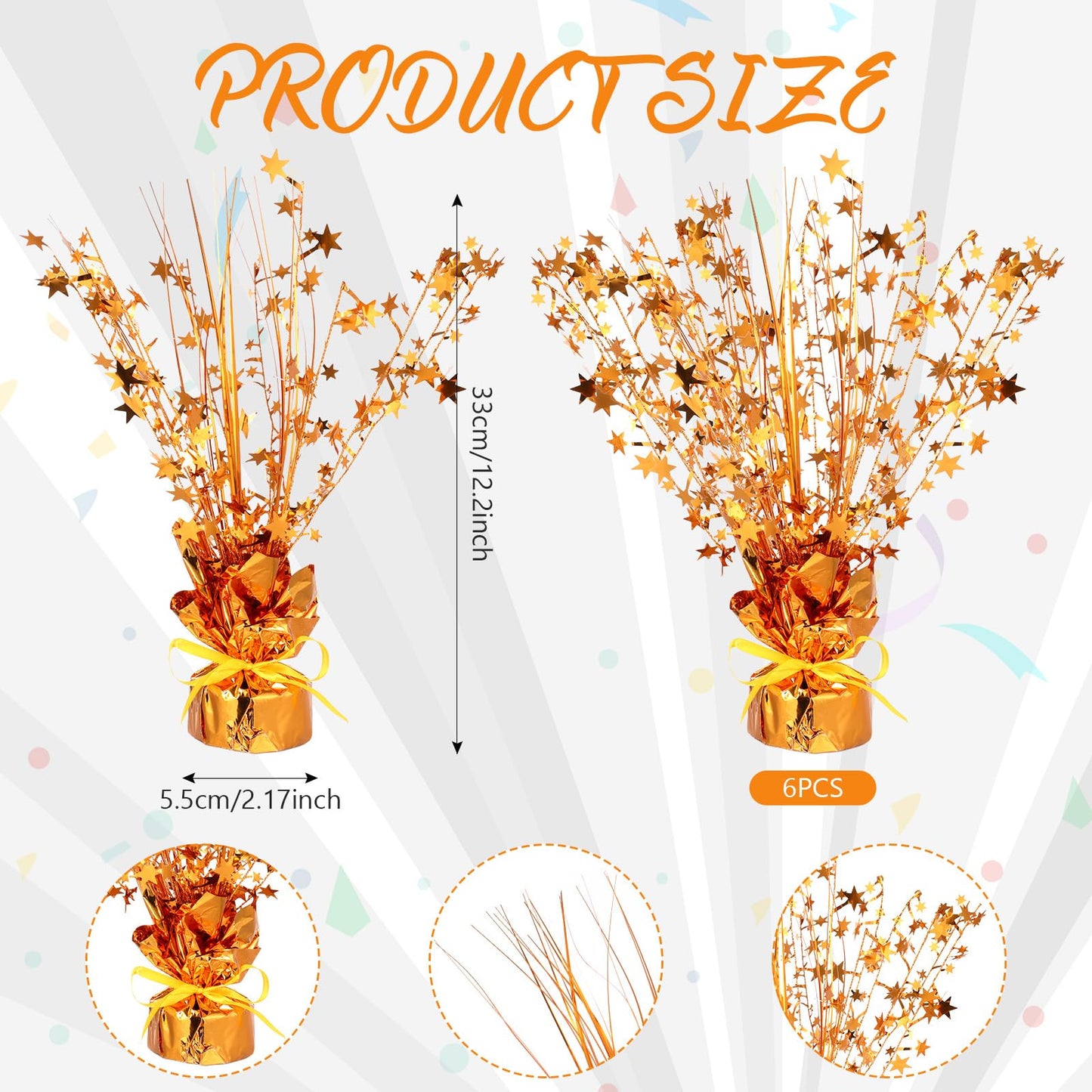 Crowye 6 Pcs Metallic Foil Spray Centerpiece Party Star Decoration Table Decor for Birthday Wedding Bachelorette Summer Party Holiday(Orange,Small Star)