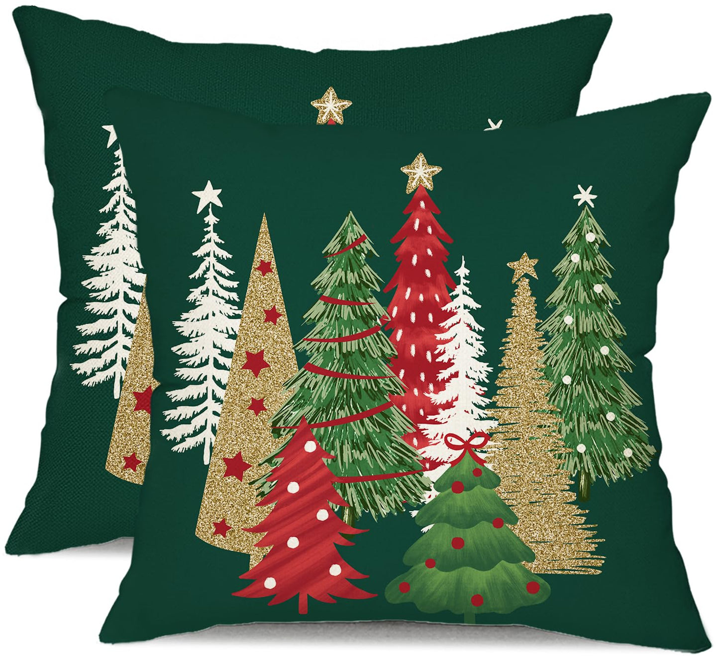 DFXSZ Christmas Pillow Covers 18x18 Inch Set of 2 Xmas Tree Decorative Green Throw Pillows Winter Christmas Decor for Home Couch TH-50B18