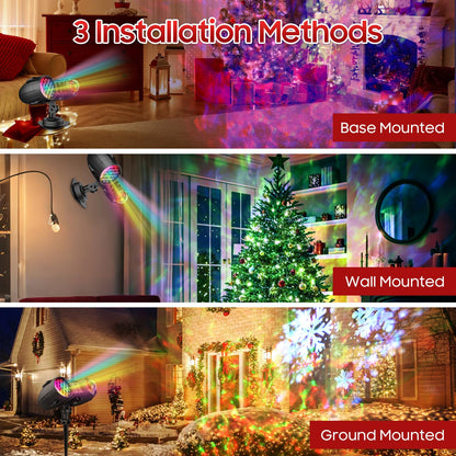 3-in-1 Christmas Projector Lights Outdoor, Holiday Light Projector with Snowfall Storm, Ocean Wave & Red Green Laser Effects, Dual Lens IP65 Waterproof Decorations w/Remote, Timer & Adjustable Speed