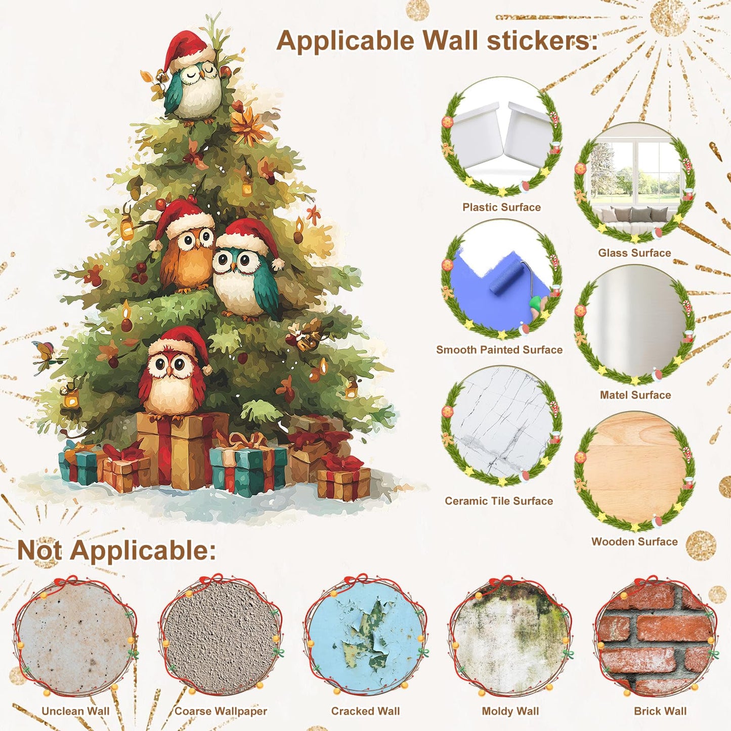 MeyRolizn Merry Christmas Tree Wall Decal Christmas Cute Window Clings Wall Decals Peel and Stick Christmas Decor Wall Stickers for Winter Room Kitchen Bathroom Party Holiday Decoration