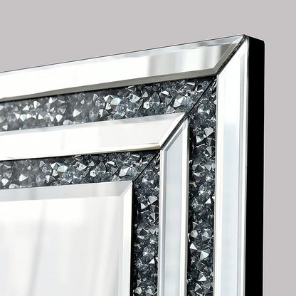 KOHROS Crystal Crush Diamond Rectangle Silver Mirror for Wall Decoration 48x32inch Frameless Wall Mirror Acrylic Diamond Decor Vertically or Horizontally Hanging