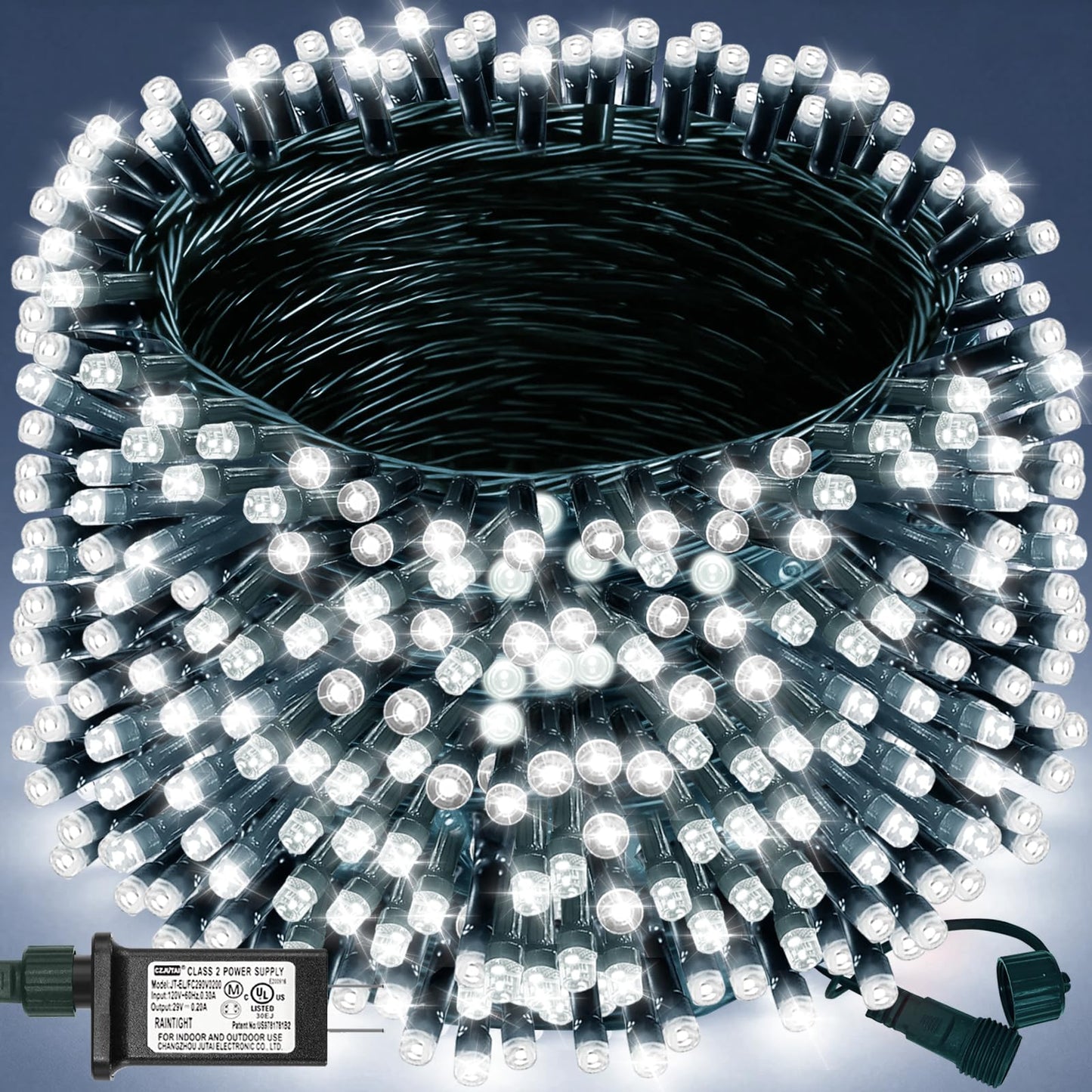 Decute 300LED Christmas String Lights Outdoor Waterproof 105FT UL Certified with End-to-End Plug 8 Modes, Cool White Indoor Starry Fairy Lights for Christmas Tree Patio Garden Wedding Party Decor