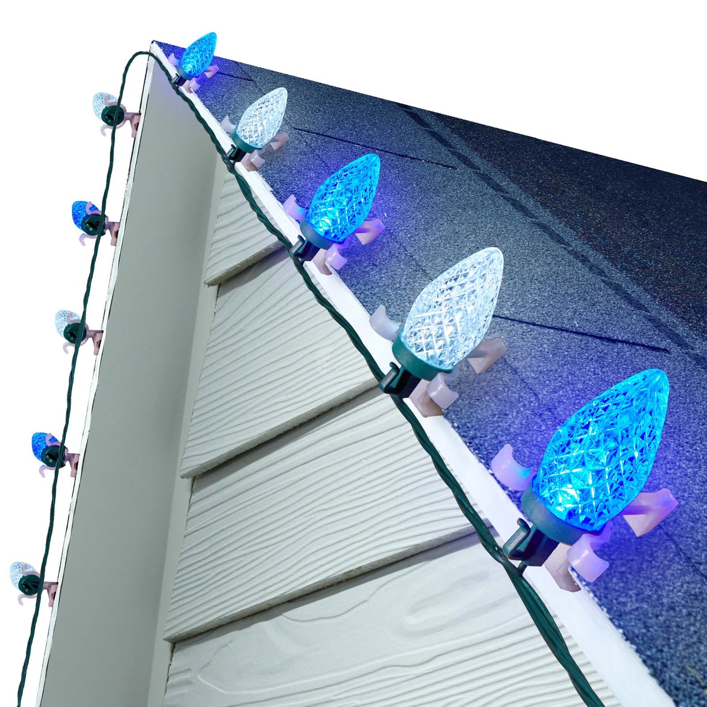 C9 LED Christmas Lights Outdoor, 68 Ft 100 LED String with clips, Waterproof Christmas Tree Lights for Outside Roofline, Garden Decor, Blue & White