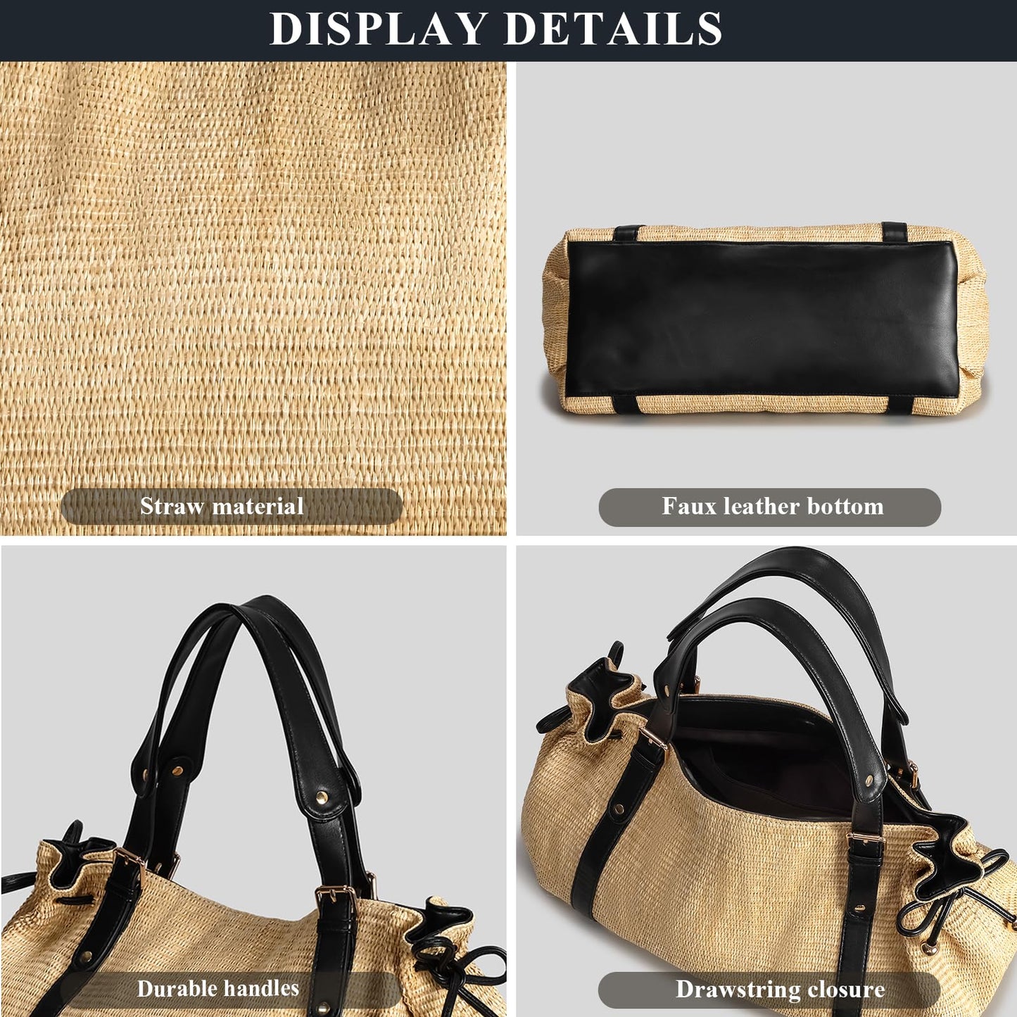 OWGSEE Straw Tote Bags for Women, Y2K Large Soft Summer Straw Purses and Handbags Shoulder Woven Raffia Beach Boho Bag(Khaki)
