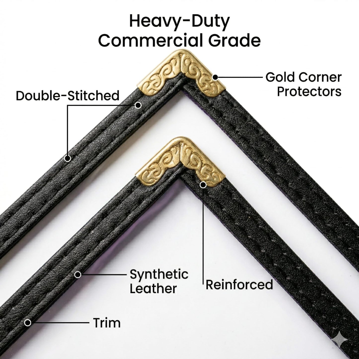Restaurant Menu Covers 8.5 x 11 – Black Faux Leather Menu Holder with Gold Corners, 2 Pages 4 Views, Waterproof Menu Covers for Restaurants, Cafes & Bars