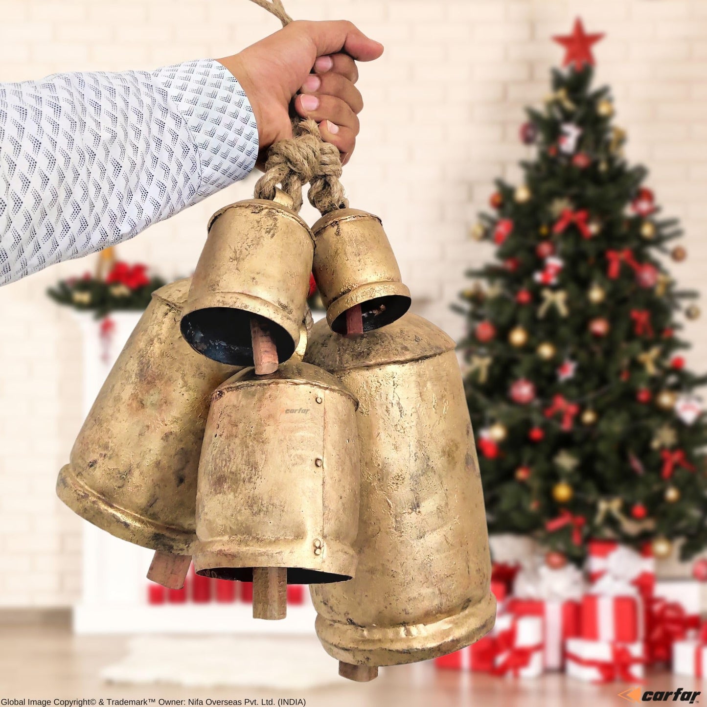 Carfar Shabby Chic Vintage Country Rustic Style Bells Handmade Large Metal Harmony Christmas Hanging Cow Bells Complete Set (1, 5 Bells)