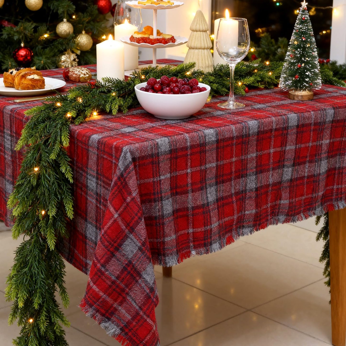 Joyhalo 6FT Christmas Garland Real Touch Cedar Garland Artificial Realistic Faux Cedar Garland with Lights for Mantle, Fireplace, Stairs Railing,Table Decor and Indoor Christmas Decorations