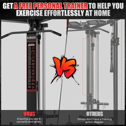 JELENS CC01 Fitness Cable Crossover Machine with High and Low Pulley System, Functional Trainer with with Pull Up Bars and Optional Bundle (Red, CC01 Cable Crossover Machine)