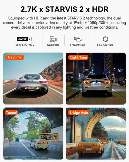Vantrue N2X 2.7K Uber Dash Cam Front and Inside, 5G WiFi Dual Dash Camera for Car with HDR IR Night Vision, STARVIS 2, GPS, 2.5K/60FPS, LTE Support, 24/7 Parking Mode, Voice Control, Support 512GB Max