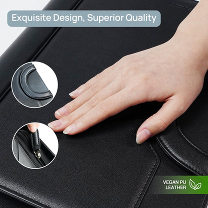 POPRUN Portfolio with Zipper, PU Leather Padfolio Document Organizer with Storage, Professional Business Folder for Meeting Presentation, Includes 50 Sheet Writing Pad, Black