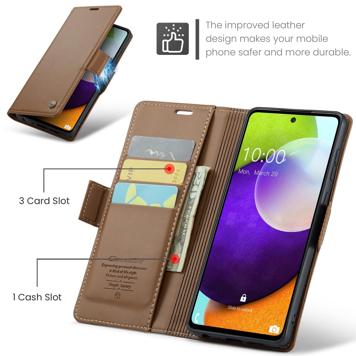 Rerzoiro for Samsung Galaxy A52 4G/5G Case, Premium PU Leather Wallet Case Flip Cover with [RFID Blocking][Card Holder][Stand Function] for Samsung Galaxy A52 (5G/4G)/A52s 5G, Brown