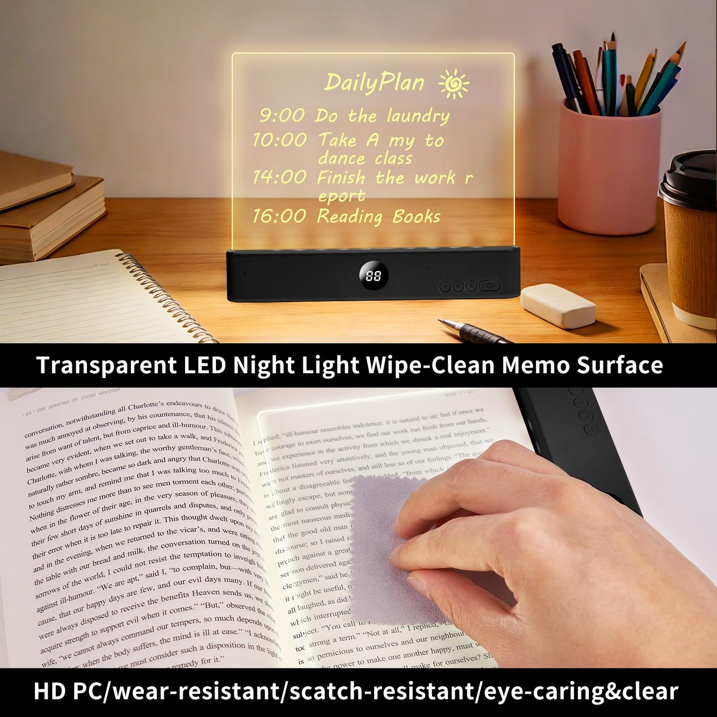 Led Book Light and Night Light 2 in 1 - Book Light Page, 3 Color Temperatures & Stepless Dimming, USB Rechargeable Reading Light with Timer for Night Reading, Book Lovers Gifts